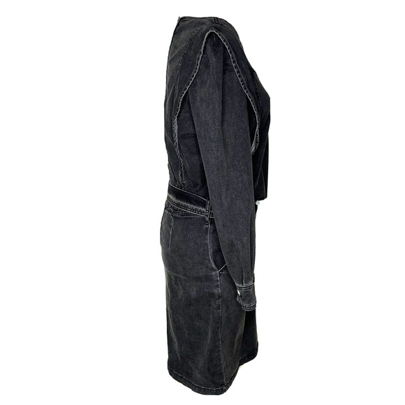 By Egreis NWT Black Denim Belted Dress Size S - Picture 2 of 6